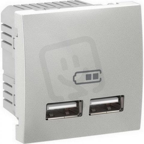 Unica Dvojitý nabíjecí USB konektor 2.1A, Aluminium SCHNEIDER MGU3.418.30