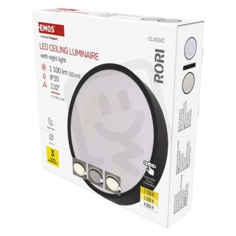 LED přisazené svítidlo RORI kruhové, černé, 17W, se změnou CCT EMOS ZM4401