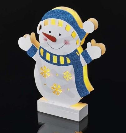 LED vánoční sněhulák dřevěný, 26,5cm, 2xAA, teplá bílá, časovač