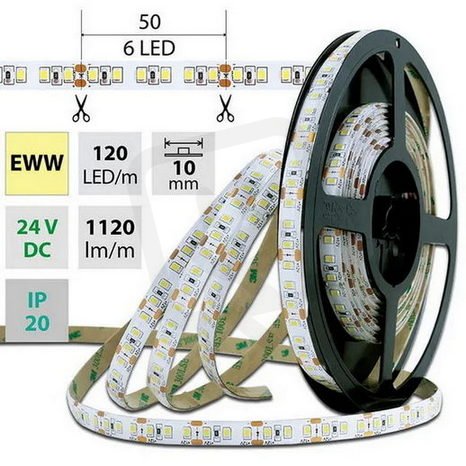LED pásek SMD2835 EWW, 120LED/m, 14W/m, 1120lm/m, IP20, DC 24V, 10mm, 5m
