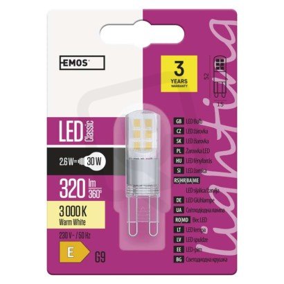 LED CLS JC 2,6W(30W) 320lm G9 WW /1525736205/ EMOS ZQ9533