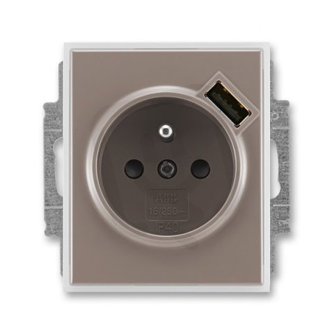 Zásuvka s clonkami s USB nabíjením 5569E-A02357 26 lungo/mléčná bílá Time ABB