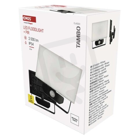 LED reflektor TAMBO se senzorem pohybu, 20 W, 2000 lm, černý EMOS ZS2922