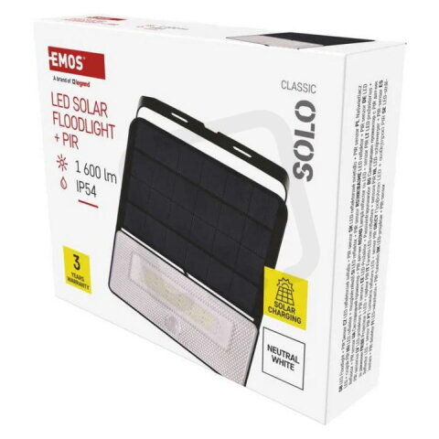 Solární LED reflektor SOLO s pohybovým čidlem, černý, neutrální bílá EMOS ZG122S