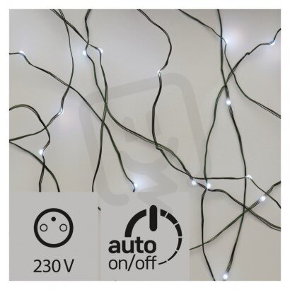LED vánoční řetěz zelený nano, 7,5m, IP44, studená bílá, časovač