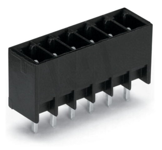 Konektor s pájecími piny THT, pájecí kontakt 0,8x0,8 mm, rovné, černá 6pól.