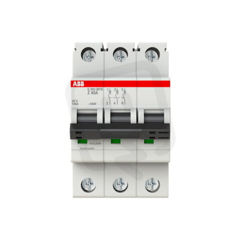 ABB S203MTR-Z40, třípólový jistič, 40A, Z, 10kA, určeno pro drážní aplikace