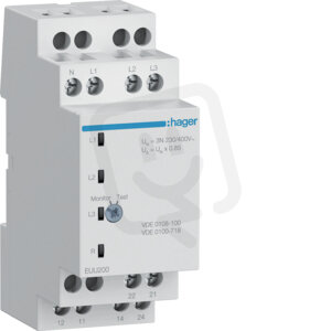 Podpěťové kontrolní relé 1F+N/3F+N, 230/400 V, 2 přepínací kontakty HAGER EUU200