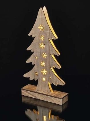 LED vánoční stromek dřevěný, 2xAA, teplá bílá, časovač