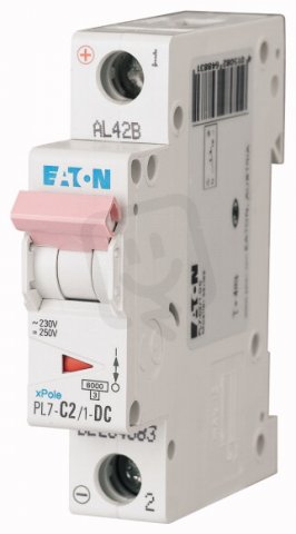 Jistič PL7-C2/1-DC-DC, char. C, 1-pólový, 10kA, 2A EATON 264883