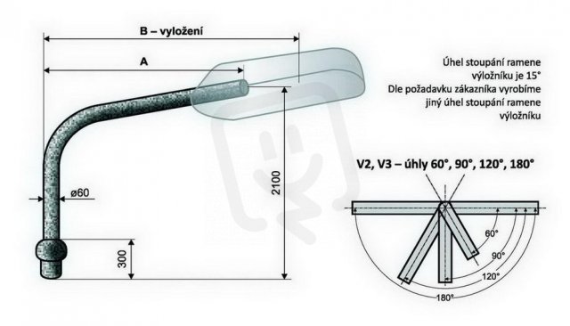 V 2/114 - 1500/180 výložník obloukový pro stožáry JB, JB Z, J 11