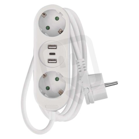 Prodlužovací kabel 1,4 m 2 zásuvky+2×USB-A+1×USB-C bílý PVC 1,5mm2 EMOS P02214E