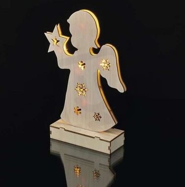 LED vánoční andělíček dřevěný, 2xAA, teplá bílá, časovač