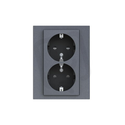 Dvojzásuvka ABB LEVIT M s clonkami bezšroub, ocelová/kouř.černá 5522H-C03458 69W