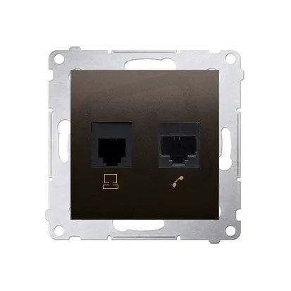 Telefonní zásuvka RJ12 + počítačová zásuvka RJ45 kat. 5e, hnědá matná