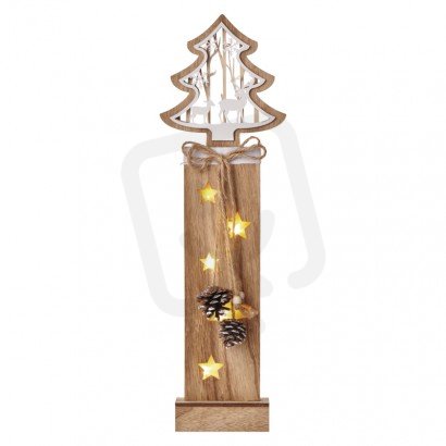 LED vánoční strom dřevěný, 48cm, 2× AA, teplá bílá, s časovačem Emos