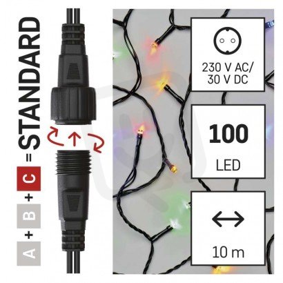 Standard LED spojovací vánoční řetěz, 10 m, venkovní i vnitřní, multicolor