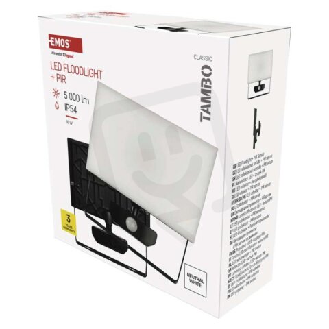 LED reflektor TAMBO se senzorem pohybu, 50 W, 5000 lm, černý EMOS ZS2942