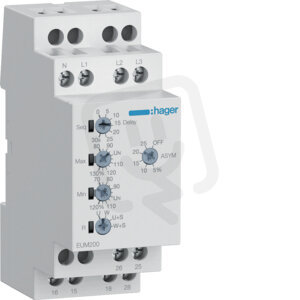 Napěťové fázové kontrolní relé s asymetrií 1F+N/3F+N, 230/400V, 2 přep. kontakty