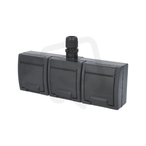 ATLAS 2K IP65 Zásuvka 3x 2P+PE 3-nás vodorovná s vývodkou M20 na povrch antracit