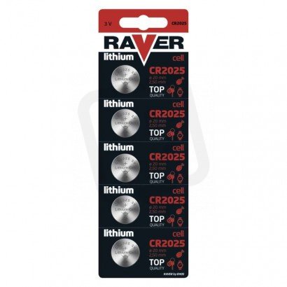 RAVER lithiová knoflíková baterie CR2025, 5 ks /1326022505/ B7325
