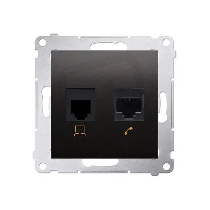 Telefonní zásuvka RJ12 + počítačová zásuvka RJ45 kat. 5e, antracit mat