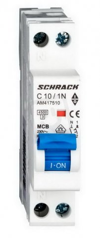 Instalační jistič AMPARO 4,5kA, C 10A, 1+N, 1TE SCHRACK AM417510--