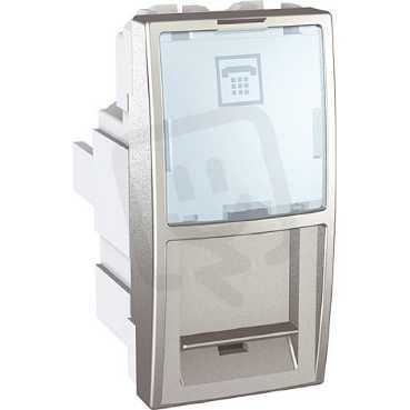 Unica Zásuvka telefonní RJ12 6 kontaktů s clonkou a popisovým polem 1M Aluminium