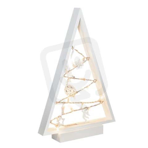 LED dřevěný vánoční stromek s ozdobami 15LED přírodní dřevo 37cm 2x AA 1V221