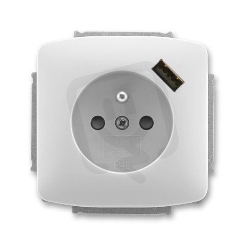 Zásuvka s kolíkem s clonkami  s USB nabíjením 5569A-A02357 S šedá Tango ABB