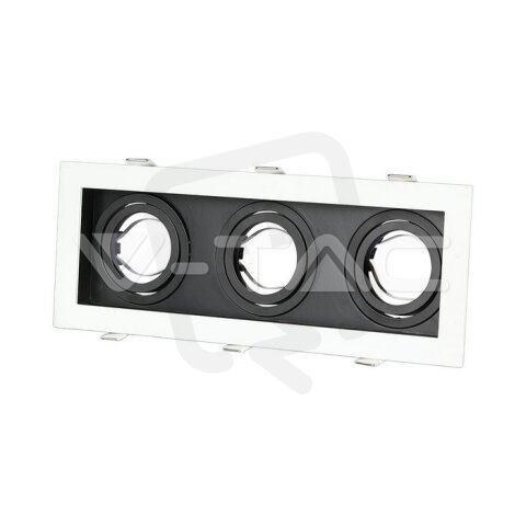 3xGU10 Fitting Square White+Black , VT-887 V-TAC SKU8878