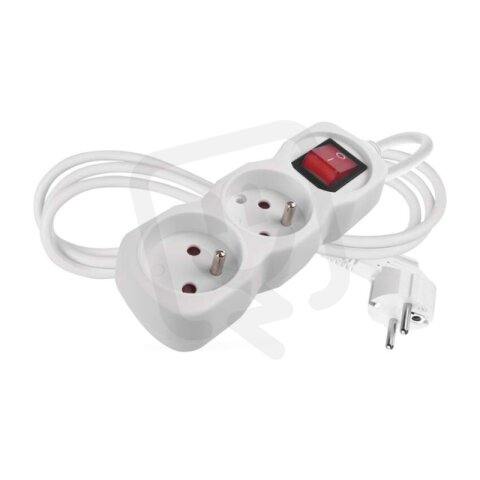 Prodlužovací kabel 1,4 m 2 zásuvky s vypínačem bílý PVC 1 mm2 EMOS P12114