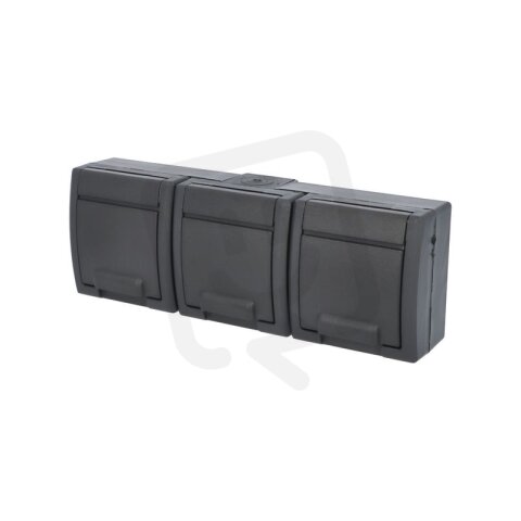 ATLAS 2K IP55 Zásuvka 3x 2P+PE, 3-nás vodorovná s ochr. kolíkem, antracit