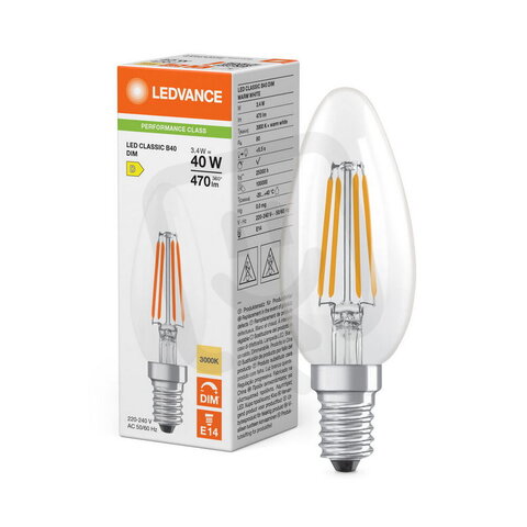 Světelný zdroj LED CLASSIC B DIM P 3.4W 830 Clear E14 LEDVANCE 4099854781827