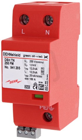 Kombinovaný svodič DEHNshield typ 1+2 pro jednofázové sítě TN 941205