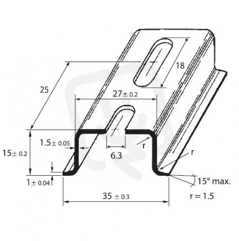 DIN-lista 35x15 - perforovaná, šířka 6,3mm 1m SCHMACHTL TS 35/CF6 1M