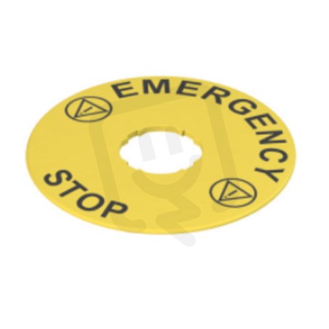 Žlutý štítek, průměr 90 mm, popis EMERGENCY STOP PIZZATO VETF32D5102
