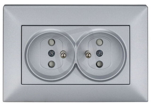 Zásuvka UTE PL dvojitá zrcadlová, šroubové svorky, stříbrná SCHRACK EV121061--