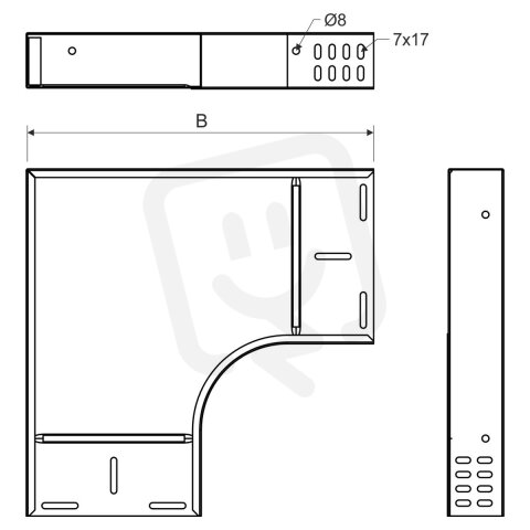 Oblouk 90° pro žlab 60x500, povrchová úprava Magnelis KOPOS O 90X60X500_ZM