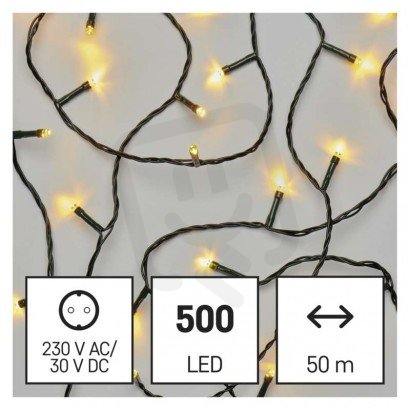 LED vánoční řetěz, 50 m, venkovní i vnitřní, teplá bílá, časovač EMOS D4AW06