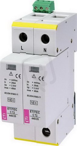 Svodič přepětí  ETITEC C T2 440/20 2+0 RC síť IT ETI 002440410