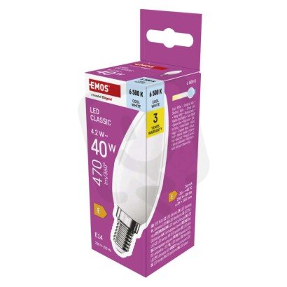 LED žárovka Classic svíčka E14 4,2W (40W) 470 lm studená bílá EMOS ZQ3E24
