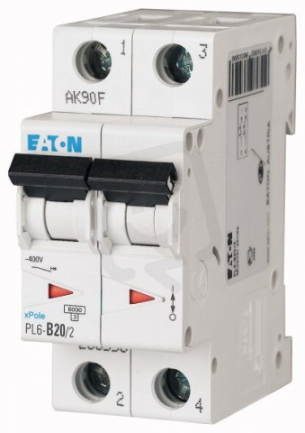 Jistič PL6-C20/2 char C, 2-pólový, 6kA, 20A EATON 286568