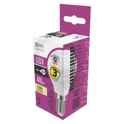 LED žárovka Classic 6W(40W) 470lm E14 WW Ra96 mini globe Emos teplá bílá