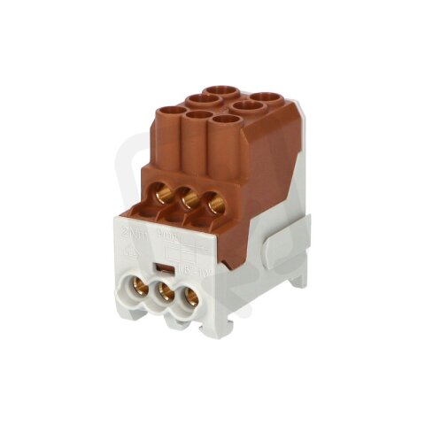 Blok pro rozdělení fází UVB 100 L B 1pól. 101A 1000V hnědý na DIN 1003200