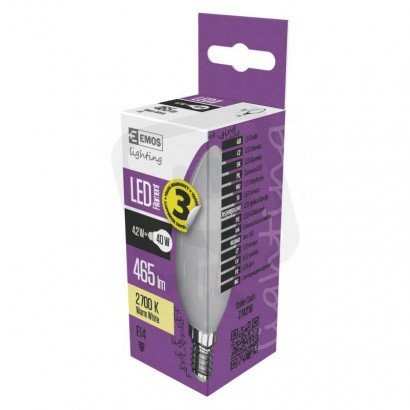 LED FLM CANDLE 4,2W(40W) 465lm E14 WW ML. /1525281220/ EMOS Z74216