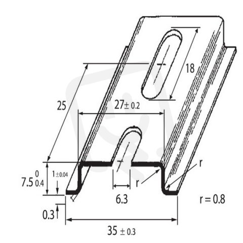 DIN-lista 35x7,5 - perforovaná, šířka 6,3mm 1m SCHMACHTL TS 35/F6 1M