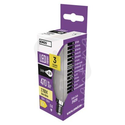 LED žárovka Filament svíčka E14 3,4W (40W) 470 lm teplá bílá EMOS ZF4220