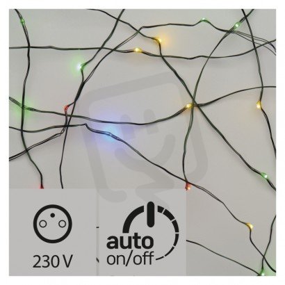 LED vánoční řetěz zelený nano, 15m, IP44, multicolor, časovač