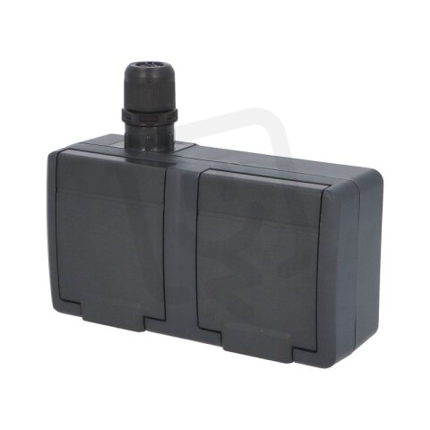 ATLAS 2K IP65 Zásuvka 2x 2P+PE 2-nás vodorovná s vývodkou M20 na povrch antracit